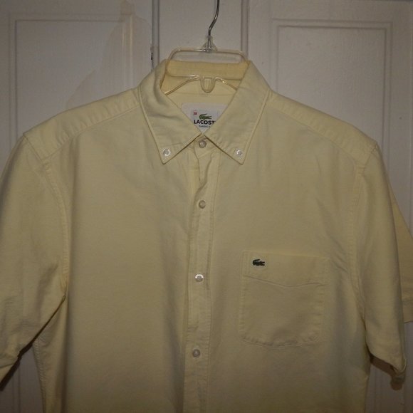 Men's Lacoste Classic Fit Button-Front Shirt ~ Short Sleeve - Size 38 - Yellow - Picture 3 of 8